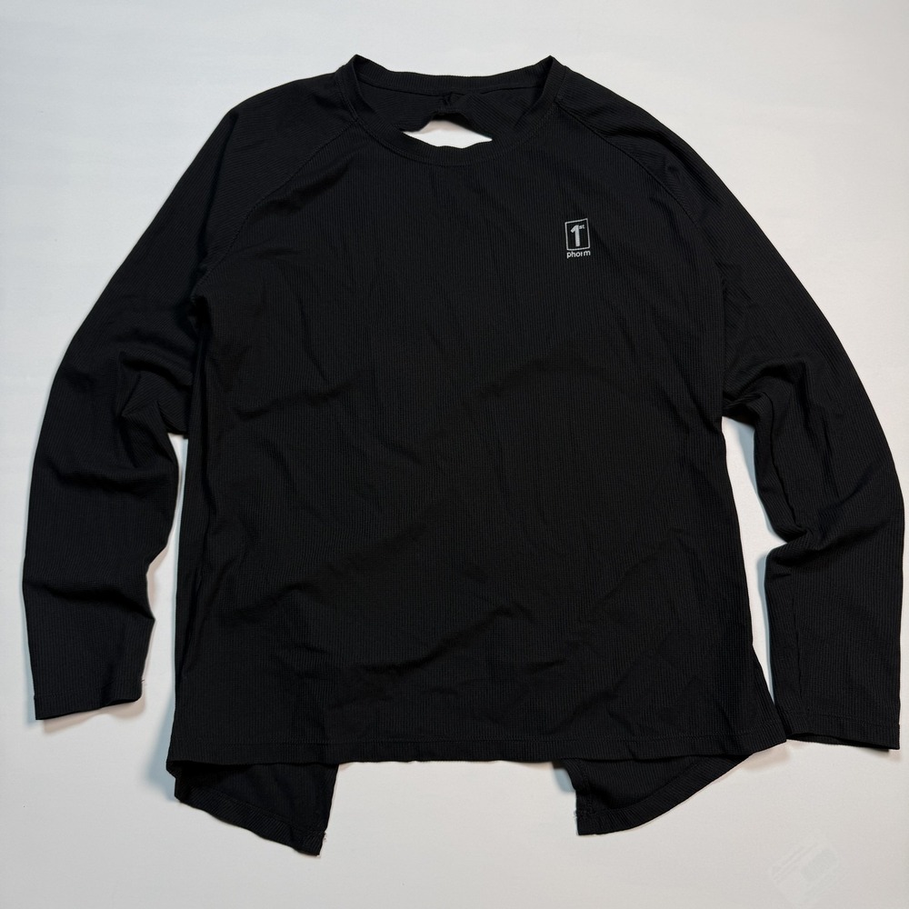 1st Phorm Womens Shirt Medium Black Nylon Spandex Long Sleeve Split Back Gym